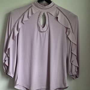 New York & Company Lavender Ruffle Keyhole Blouse